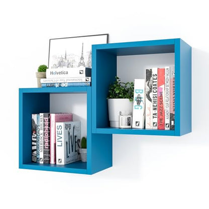 Kaboon Cube Floating Shelves Set2, Display Shelves Wall Mount 7.75" D x 12.5" W x 12.5" H, (Cyan, Square 2 Cubes) - color: Cyan, size: Square-Set2