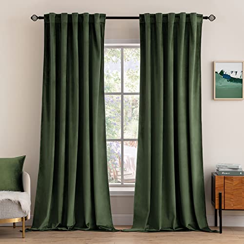 MIULEE Velvet Curtains 52x84 inches 2 Panels Olive Green Blackout Curtains - color: Olive Green, size: 52"W x 84"L (Pack of 2)