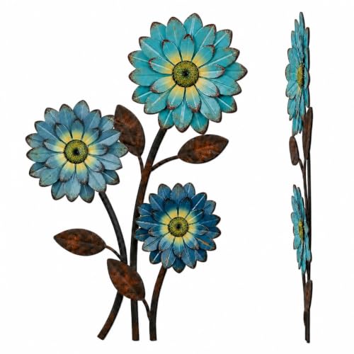 Xuhal Metal Flower Wall Art 15.75 Inch Vintage Daisy Flat Farmhouse, Blue