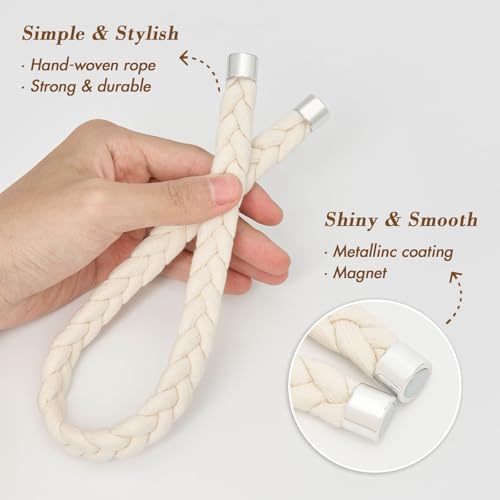 NICEEC 2 Pack Natural Cotton Rope Curtain Tiebacks Elegant Boho Style Magnetic Drape Tie Backs Soft Hand-Woven Rope Curtain Holdbacks for Home & Office Drapery (Cotton rope-03) - color: Cotton Rope-03, size: 2 Pack