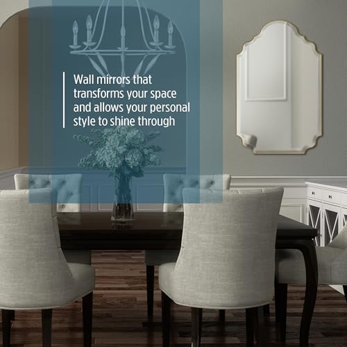 Quoizel Camille Gold-Framed Geometric Wall Mirror, 24 x 37 Inch Arch Top Beveled Glass Mirror, Hanging Wall Mounted Decorative Mirror for Bedroom, Living Room, Vanity, Dresser, Over Sink or Entryway
