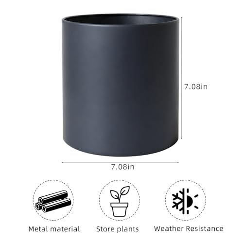 7 Inch Grey Metal Plant Pot with Drainage Hole, Indoor Outdoor - color: Gray