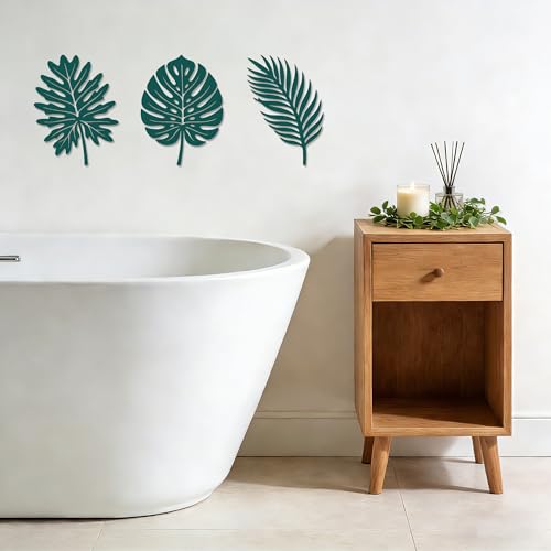 Rajukit Set of 3 Green Tropical Leaf Metal Wall Art – Monstera Leaf Decor, Boho & Leaves Wall Decor for Living Room & Bathroom(7.9" × 10.2",7.7" × 10.2",7.1" × 10.2")