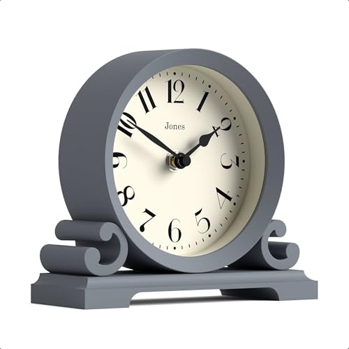 JONES CLOCKS® Saloon Mantel Clock | Small Traditional Double Scroll Design | French Navy | Contemporary Classic Style for Desk, Table, Shelf or Bedside - color: French Navy