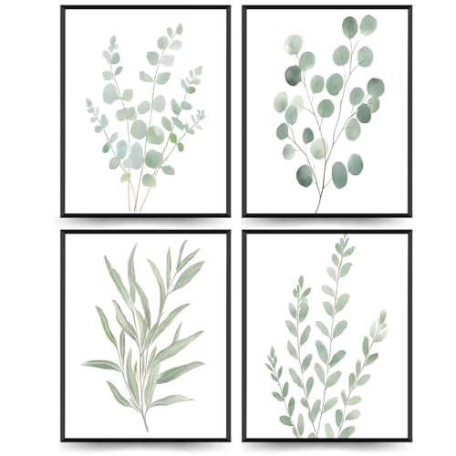 4Pcs Eucalyptus Botanical Wall Art Sage Green Bathroom Pictures Watercolor Mint Green Plant Leaves Poster Print Modern Minimalist Aesthetics Canvas Paintings Wall Decor for Bedroom 8x10in UNFRAMED - color: Poster, size: 10L" x 8W"