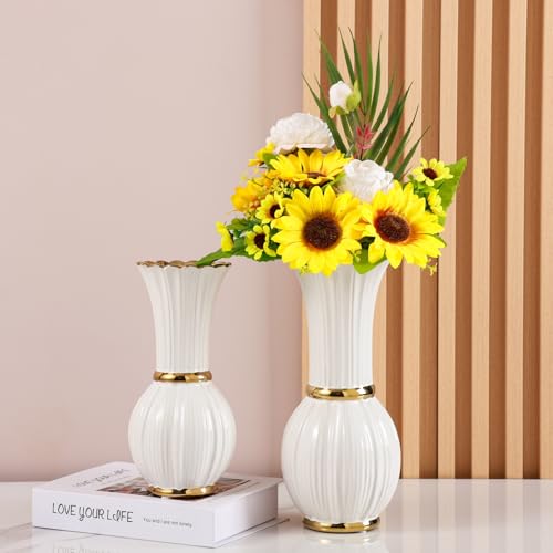 White and Gold Ceramic Bud Vase 7 Inch Small for Desk Decor - size: Small