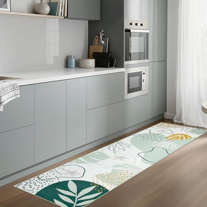 Lahome Green Runner Rugs for Hallway 2x10, Extra Long Washable Non-Slip Kitchen Rug Lightweight Stair Carpet Runner, Boho Botanical Print Soft Entrance Bath Laundry Living Room 2' x 10' - color: Green, size: 2' x 10' Runner