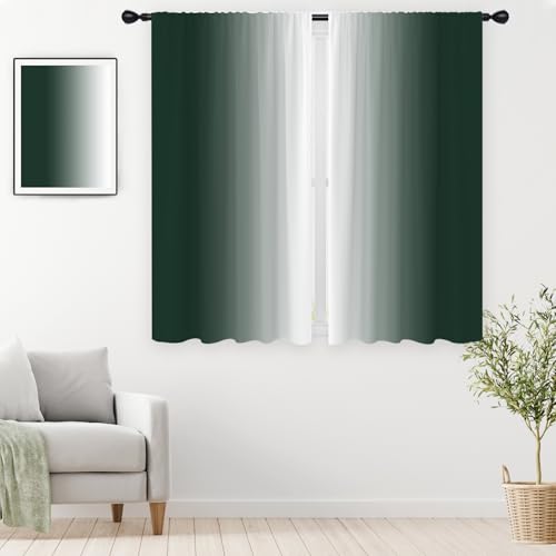 Green White Curtains, Ombre, 2 Panels, 42" W x 63" L, Rod Pocket - color: Dark Green, size: 42"W x 63"L (Pack of 2)