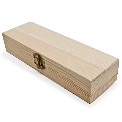 Plain Unfinished Wood Pencil Box, Unpainted Rectangle DIY Artist Tool and Brush Storage Box Case with Locking Clasp, Small - color: Natural