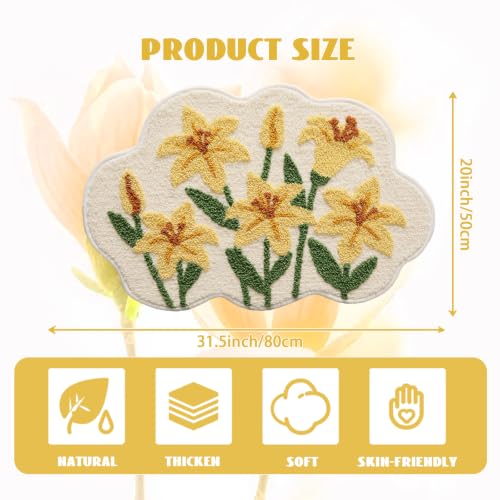 Cloud-Shaped Lily Bath Mat, Soft Non-Slip Fluffy Fresh Flowers Bathroom Rug, Ultra Absorbent Microfiber Shaggy Door Mat, Machine Washable Bath Rug Carpet for Bathtub Bedroom 20x31 Inch (Yellow Lily) - color: Yellow Lily