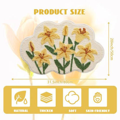 Cloud-Shaped Lily Bath Mat, Soft Non-Slip Fluffy Fresh Flowers Bathroom Rug, Ultra Absorbent Microfiber Shaggy Door Mat, Machine Washable Bath Rug Carpet for Bathtub Bedroom 20x31 Inch (Yellow Lily) - color: Yellow Lily