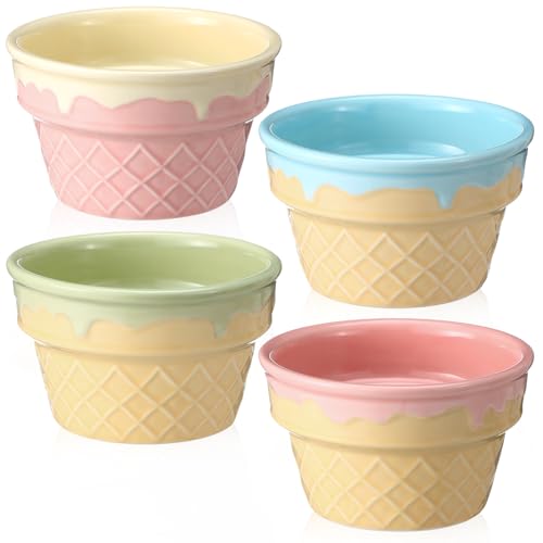 4 Pcs Ceramic Ice Cream Bowl 9 oz Porcelain Waffle Cone Cup, Colorful - color: Colorful
