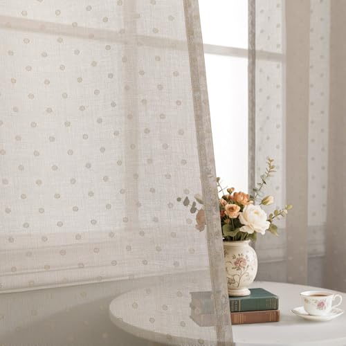 Pitalk Light Taupe Sheer Curtains 63 Inch Length 2 Panels Polka Dots - color: Light Taupe, size: 52"W x 63"L (Pack of 2)