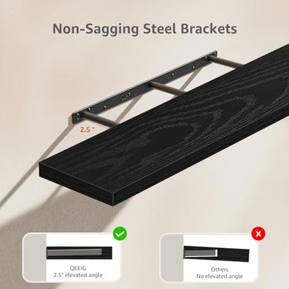 QEEIG Extra Long Floating Shelves for Wall (Black, Set of 2, 47.2") - color: B. Black, size: 47.2"