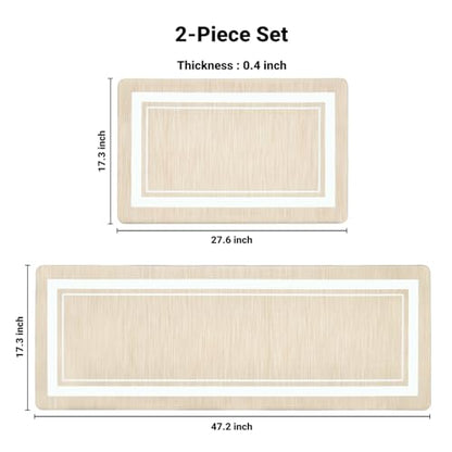 피로 방지 주방 매트 2개 세트, 베이지, 43.9cmx70.1cm(17.3x27.5인치)+43.9x119.9cm - color: 보더-베이지