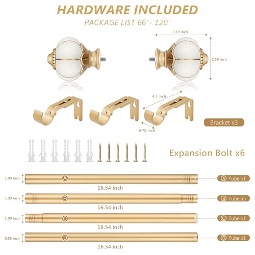 Ceramic Curtain Rods for Windows 66 to 120 Inch 1 Inch Adjustable - color: Gold Beige, size: 66"-120"