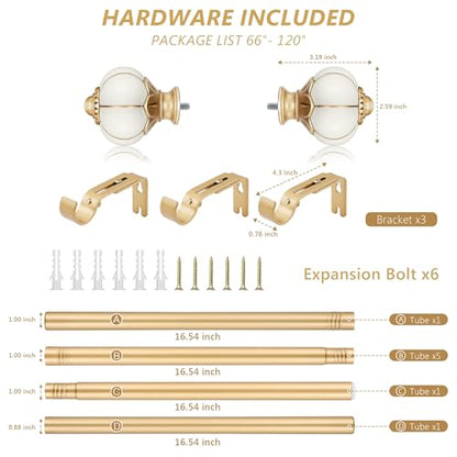 Ceramic Curtain Rods for Windows 66 to 120 Inch 1 Inch Adjustable - color: Gold Beige, size: 66"-120"