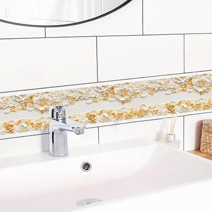 IVN Wallpaper Border Peel and Stick Wall Golden Floral Relief 4x196 Inch - color: Golden Floral Relief