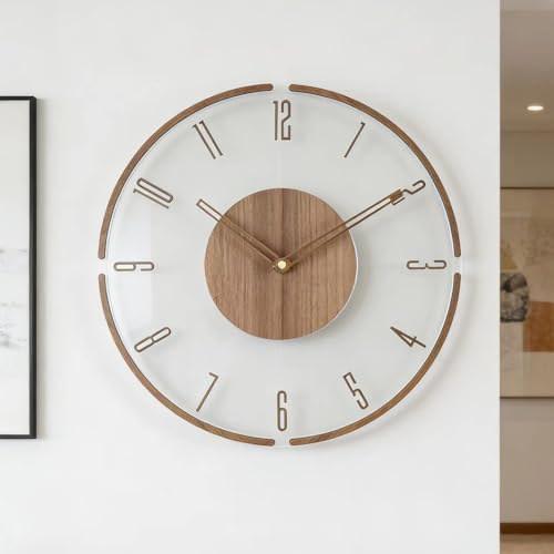 Modern Minimalist Wooden Wall Clock - Silent Non-Ticking Battery Operated Wall Clock for Living Room Bedroom Kitchen Office Decor, 12 Inch Large Wall Clock with Sleek Open Frame Design