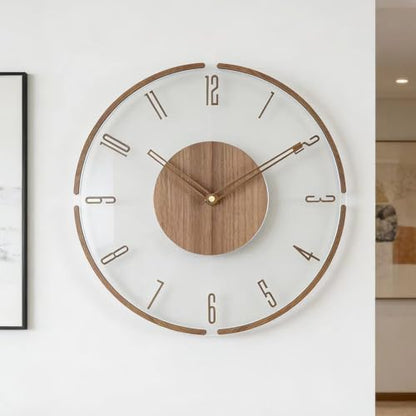 Modern Minimalist Wooden Wall Clock - Silent Non-Ticking Battery Operated Wall Clock for Living Room Bedroom Kitchen Office Decor, 12 Inch Large Wall Clock with Sleek Open Frame Design