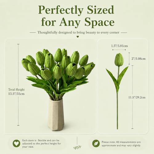 Mandy's 20 Stems Green Artificial Tulip Flowers for Home Centerpieces - color: Green