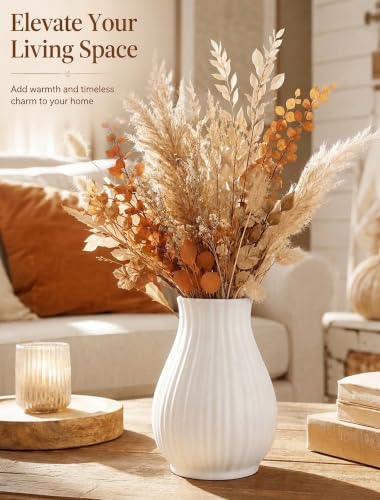 NUPTIO Ceramic Flower Vase for Bouquet, White, 6.3" Tall - size: Style 2-S-White