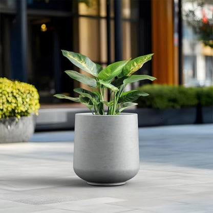 Kante Round Concrete Planter, 16.5-Inch Dia Barrel-Style Garden Pots with Drainage Hole for Home, Patio and Garden, Flower and Tree Planter (13.8" Opening), Gray - color: Gray, size: 16.5" D