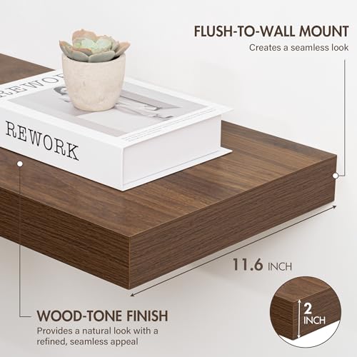 Acovy 48 Inch Floating Shelves, 12" Deep Floating Shelf Wall Mounted, 48" Wall Shelves, Rustic Deep Bookshelf, Extra Deeper & Thicker Display Shelves for Bedroom, Living Room, Walnut, Set of 2 - color: Walnut, size: 12"Wx48"L-2pcs
