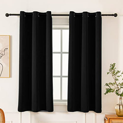 Pickluc Grommet Blackout Curtain for Bedroom, Light Blocking Drapes, Thermal Insulated, Noise Reduction, 42 Inches Wide x 63 Inches Long, Black, 2 Panels - color: Black, size: 42"W x 63"L (Pack of 2)