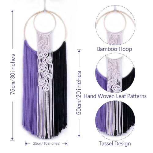 LB Halloween Macrame Wall Hanging, Purple Black Handmade Woven Tapestry with Double Bamboo Rings Wall Decor Boho Macrame Wall Art for Halloween Party Fireplace Farmhouse Fall Home Decor,10X30 Inch - color: Black Purple