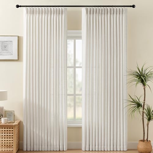 Pinch Pleated Linen Curtains 84 Inches Semi Sheer Drapes Light Filtering - color: Natural, size: 40"W x 84"L (Pack of 2)