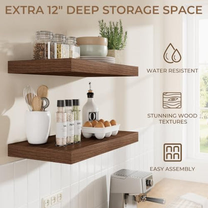 RICHFOCUS 24" Bathroom Floating Shelves for Wall 2Pack|Walnut - color: Walnut, size: 24"L x 11.6"D, Set of 2