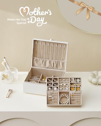 SONGMICS 2-Layer Jewelry Box with Handle, Removable Tray, Floating Effect - color: White