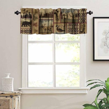 Rustic Moose Deer Valance, Country Lodge Cabin Retro Bear Farmhouse Camp Woodland Animal Print Blackout Short Window Treatment for Kitchen Bathroom Bedroom, 54x18inch - color: Deer-11