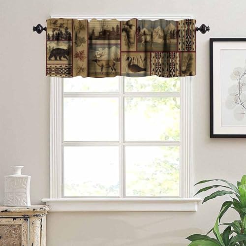 Rustic Moose Deer Valance, Country Lodge Cabin Retro Bear Farmhouse Camp Woodland Animal Print Blackout Short Window Treatment for Kitchen Bathroom Bedroom, 54x18inch - color: Deer-11