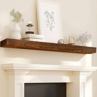 72x7x3in Solid Pine Wood Fireplace Mantel, Weathered Brown - color: Weathered Brown, size: 72x3x7-solid