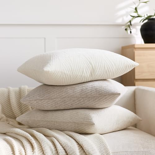 Throw Pillow Covers 16x16 Inch Set of 2, Textured Leaf Style, Beige - color: Beige, size: 16" x 16" (Pack of 2)