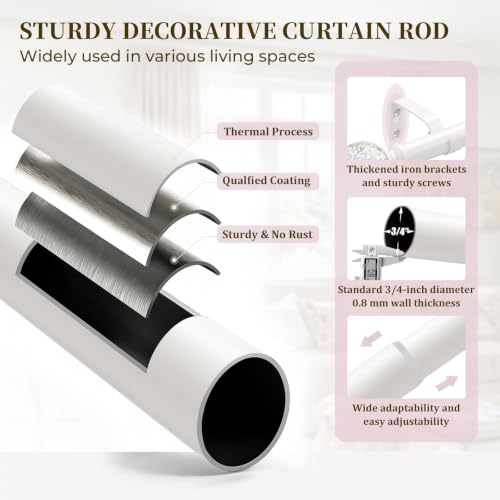 TVWOO White Rainbow Curtain Rods Adjustable Heavy Duty Crystal Ball,36-88" - color: White, size: 36-88" ( 1pack )