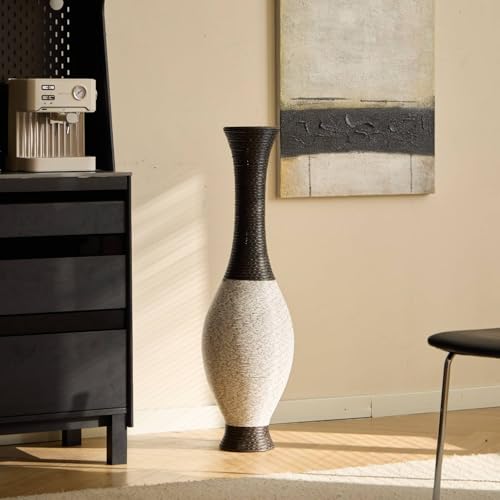 39-Inch Tall Floor Vase, Two-Tone Artificial Rattan Decorative Standing Vase, Statement Piece for Living Room, Bedroom, Entryway