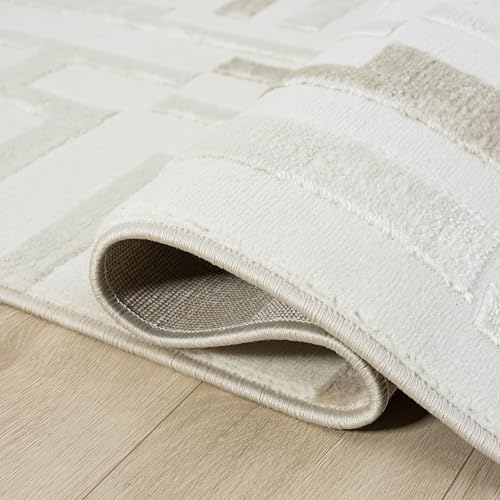 Abani Beige Area Rug - 4' x 6' - Living Room & Bedroom - Geometric Maze Design - Indoor Use - Easy to Clean, Stain Resistant, Non-Shedding - Neutral Collection. - size: 4' x 6' (Rectangular)