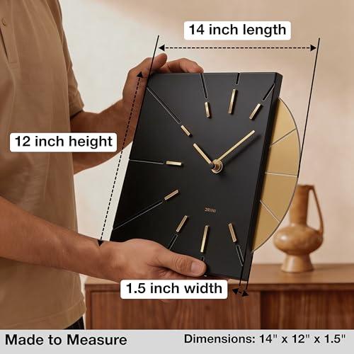 Driini Black and Gold Mid Century Modern Wall Clock, Battery Operated - color: Black