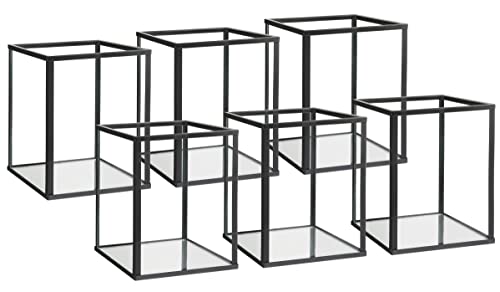 Phosphor Set of 6 PCS Small Glass Hurricane Camdle Holder, Black Candle Holder for Wedding, Party, Holiday. - color: Black-6pcs