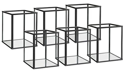 Phosphor Set of 6 PCS Small Glass Hurricane Camdle Holder, Black Candle Holder for Wedding, Party, Holiday. - color: Black-6pcs