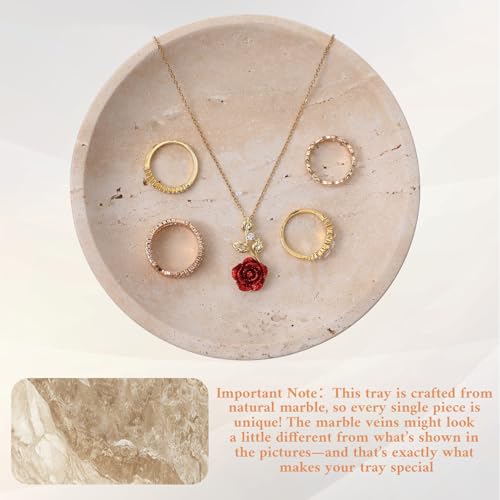 Natural Travertine Marble Jewelry Dish 5.5", Trinket Dish for Ring Earring Key, Ring Tray Gift for Woman Daughter (Beige Travertine)