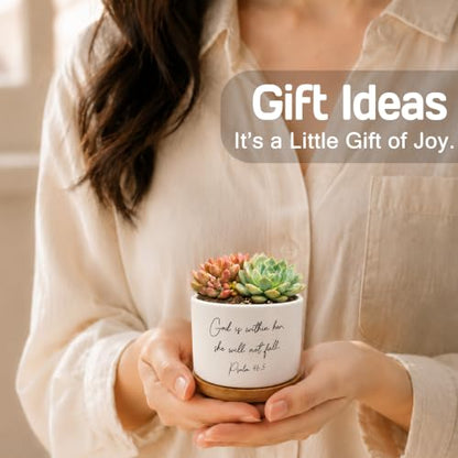 Christian Gifts for Women Plant Pots, God is Within Her She Will Not Fall Bible Verse Ceramic Succulent Flower Planters(No Plants) - color: Psalms C