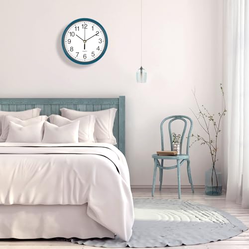 Silent Wall Clock Non Ticking, 6 Inch Wall Clocks Battery Operated, Small Analog Clock for Bedroom Home Office Kitchen Bathroom School, Easy to Read(Blue) - color: Blue