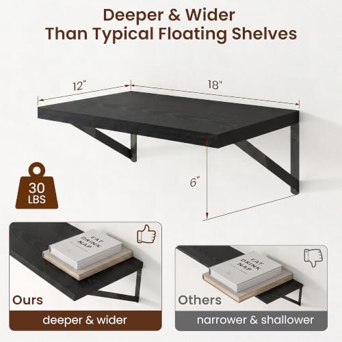 Axeman Deep Floating Shelves, 18'' x 12'' Black Wall Shelves Set of 2 - color: Black, size: 18W x 12D