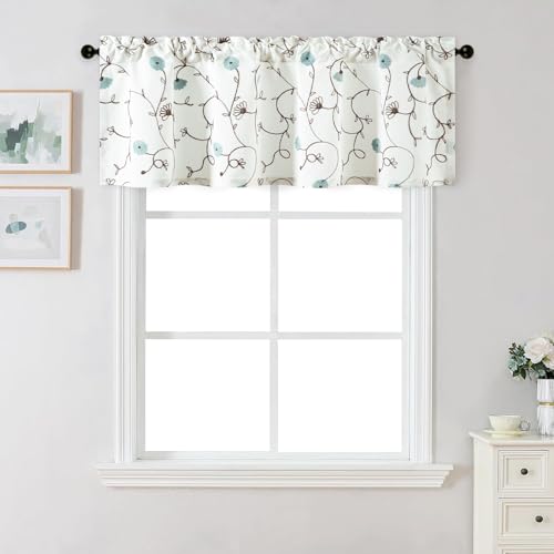 VOGOL Blue Floral Embroidered Valance, Country Style, 60 x 18, 1 Panel - color: Blue, size: 60"W x 18"L (Pack of 1)