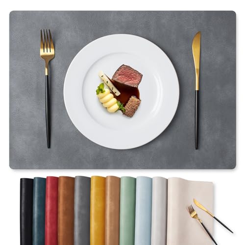 MOSAYT Vinyl Faux Leather Placemats, Set of 6, Grey - color: Gray