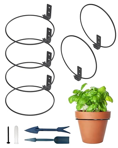 NACETURE Flower Pot Holder Ring for Wall Mount Foldable – Heavy Duty Round Metal Planter Hooks Hangers - Fence Pot Plant Holders Hanging Bracket for Outdoor Indoor (8 Inch 6 Pack) - color: 8 Inch 6 Pack